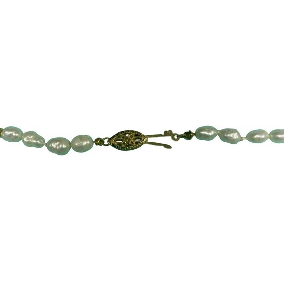 Vintage 14k Yellow Gold Clasp & Gold Spacer Beads Freshwater White Rice Pearl Ne - Picture 4 of 6